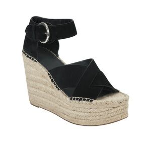 NEW NWOT Marc Fisher Espradrille Wedge Black Suede Amari Sandals Size 6.5